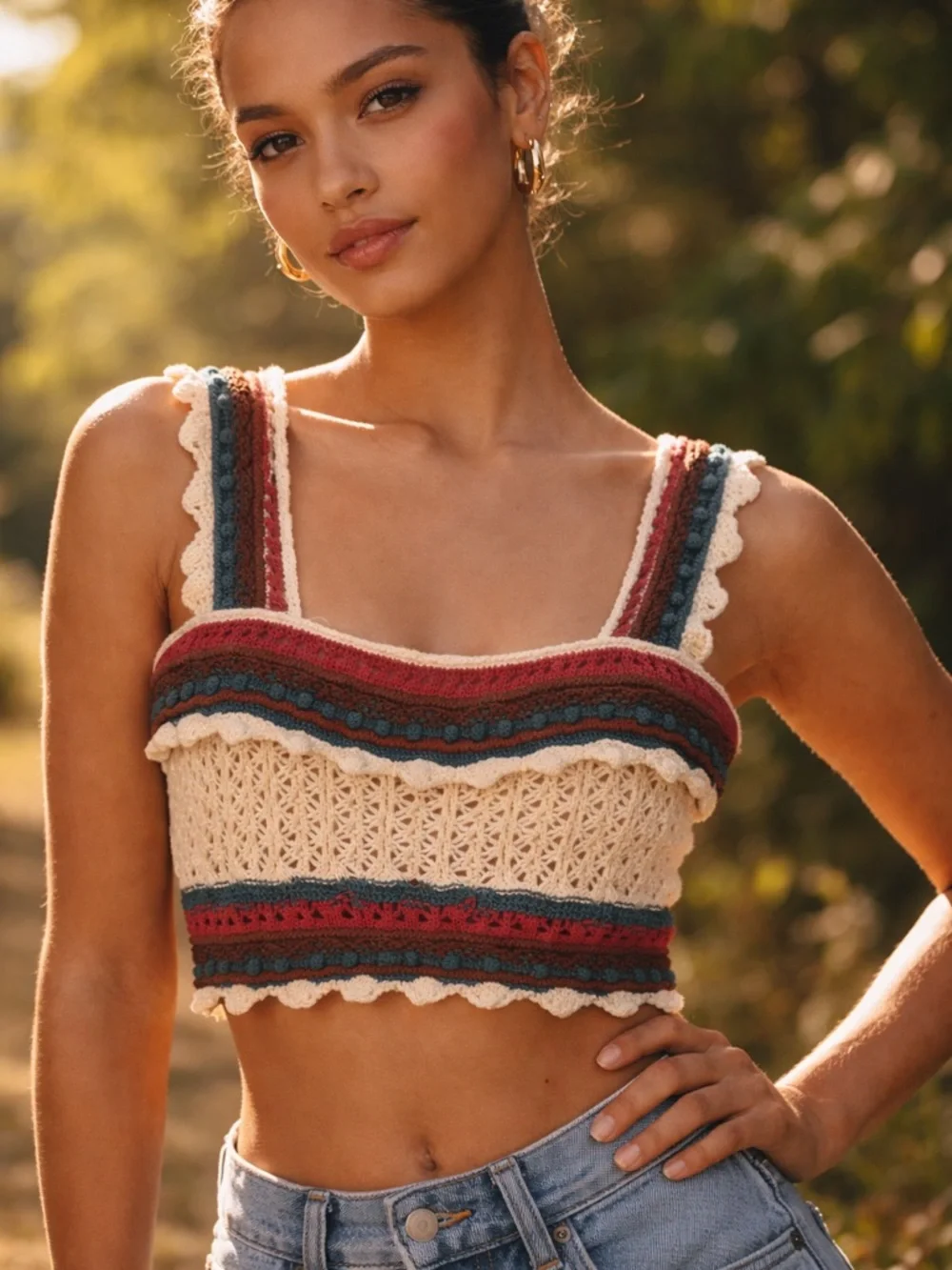 ZARA Boho Crochet Crop Top – Summer Luxe Knit in Earth Tones (Size S) - Picture 1 of 10